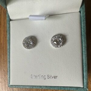 Sterling Silver Halo-Diamond Earrings